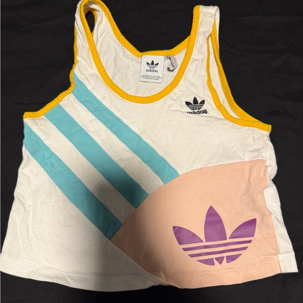 Adidas White and Yellow Tank Top